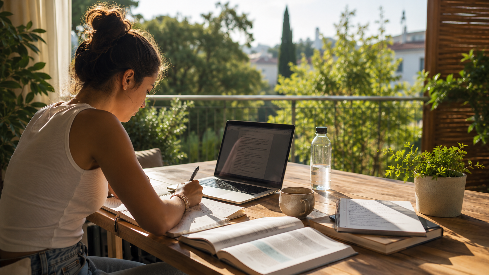 Estudiante organizando su estudio durante el verano con planificación y técnicas eficaces.