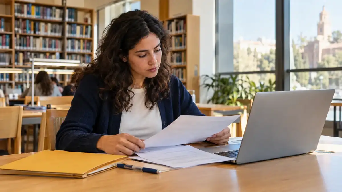 Estudiante revisando documentos para homologar su título de bachiller en España