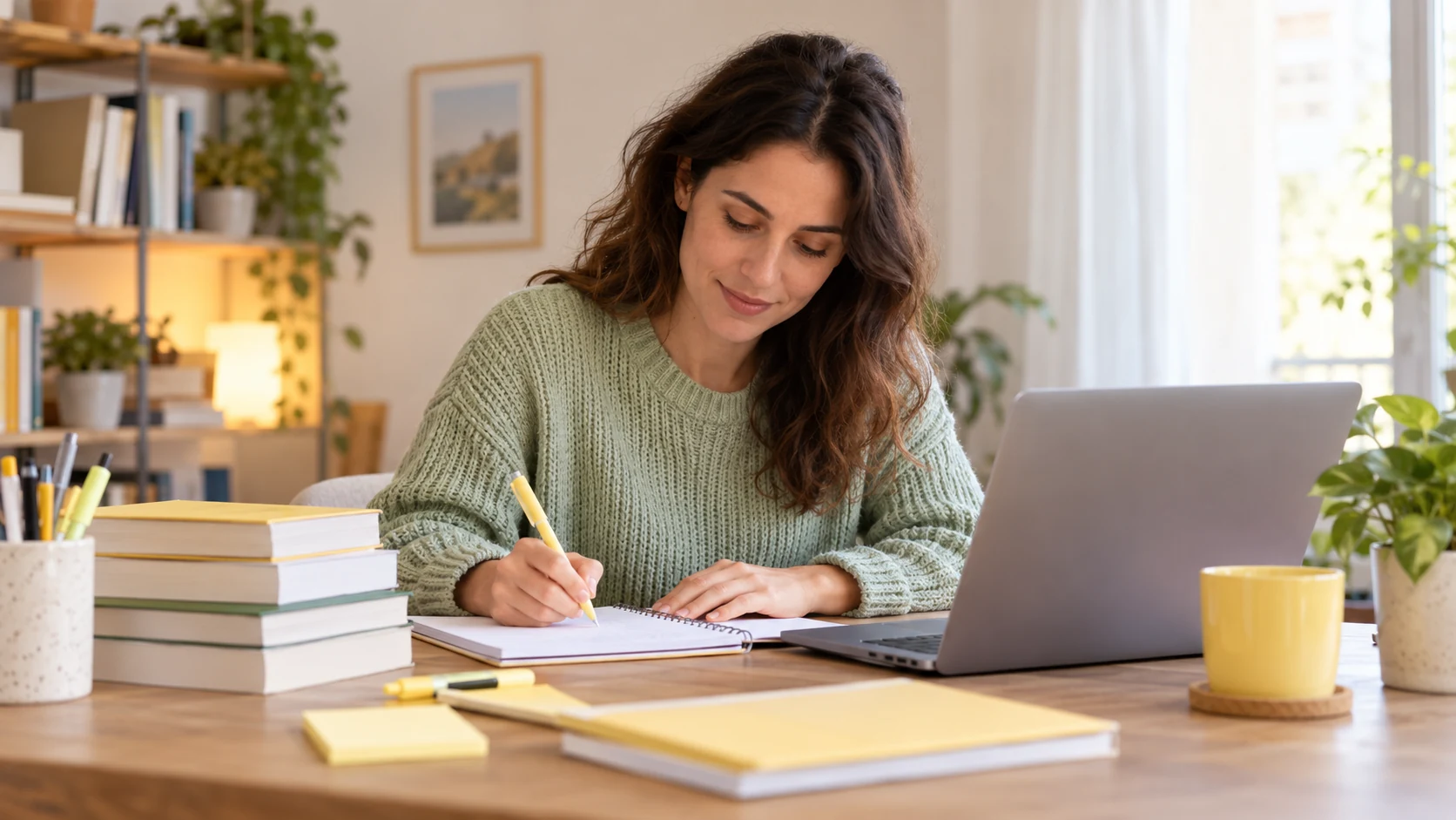 Estudiante preparando la prueba de acceso a Grado Superior con apuntes, libros y ordenador portátil